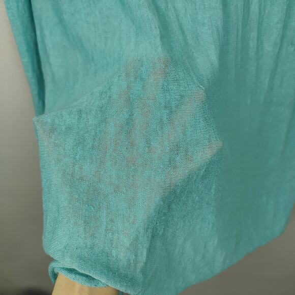 Eileen Fisher Semi-Sheer Linen Top Womens Medium Teal Green Scoopenck Boxy Beach - Picture 3 of 7
